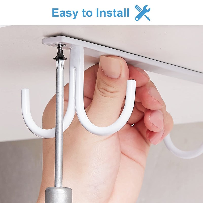 FOMANSH Mug Rack Under Cabinet - Coffee Cup Holder, 12 Mugs Hooks Under Shelf, Display Hanging Cups Drying Hook for Bar Kitchen Utensils White - Image 4